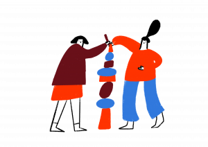 Illustration of two people working together
