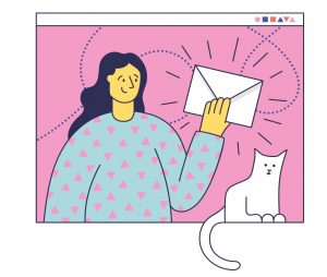 Woman with a cat holding an envelope