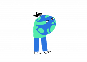 an illustration of a person hugging planet earth