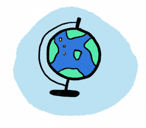 an illustration of a globe on a blue background
