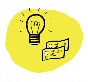 illustration of a lightbulb and some banknotes on a yellow background