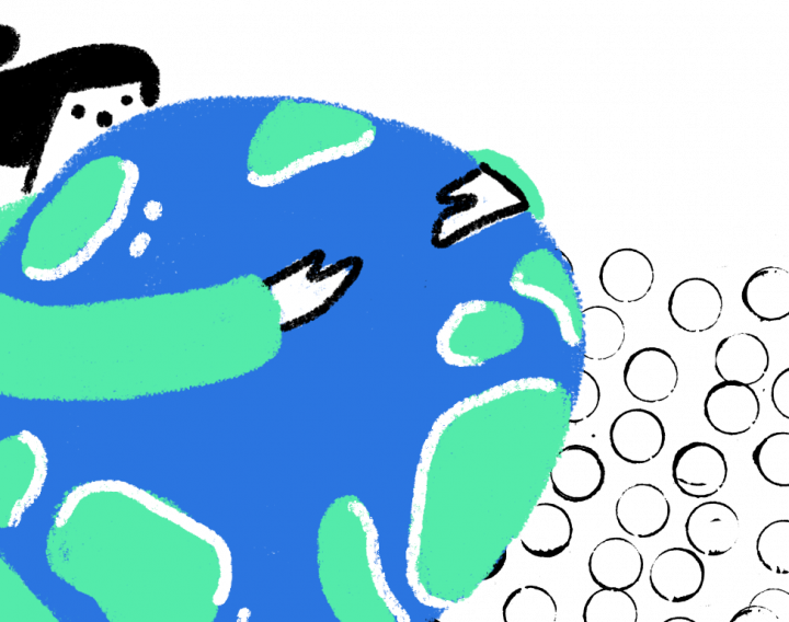 illustration of a woman holding planet earth