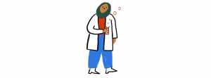 A doctor wearing a lab coat carrying a test tube