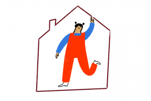 A female standing in the outline of a house