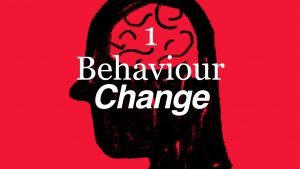 A shadowed silhouette of a head with a visible brain. The words 'Behaviour Change' are overlaid over the top.